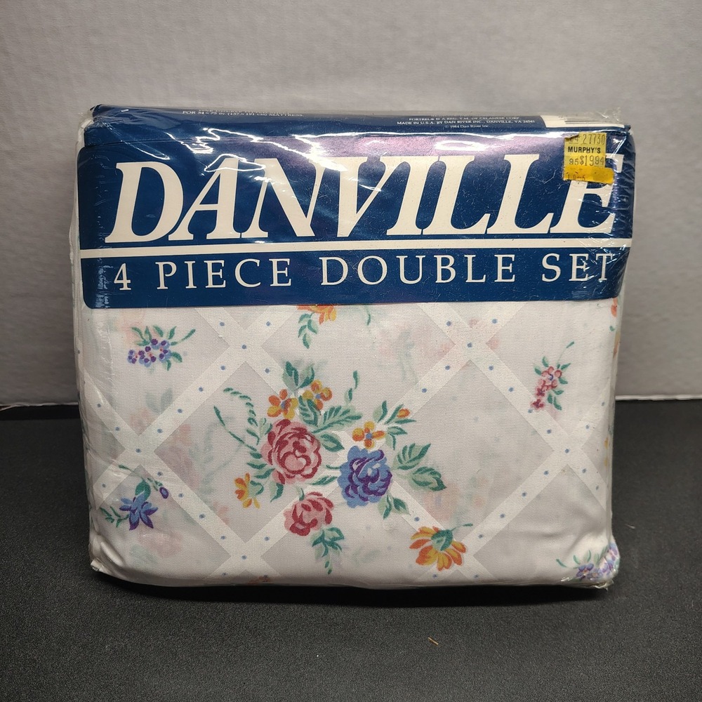 New Vintage Dan River Danville 4-Pc Missy Pattern Double Sheet Set
